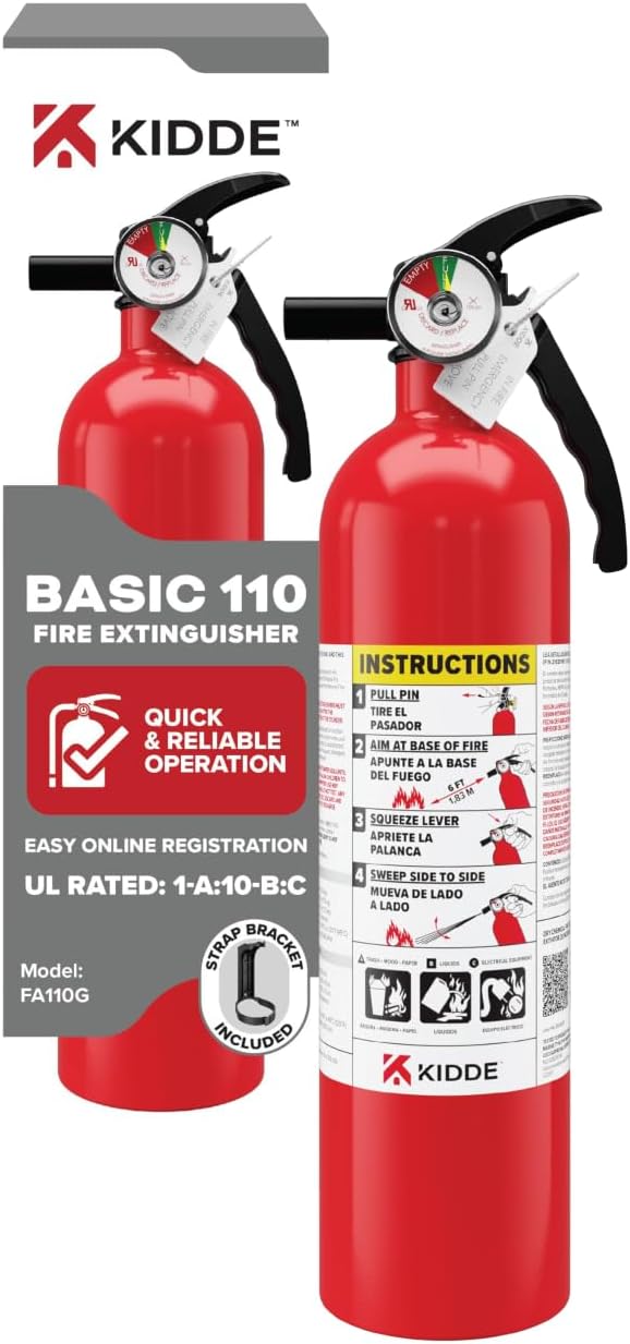 Kidde Basic 110 Fire Extinguisher for Home, 1-A:10-B:C, FA110G, 1 Pack