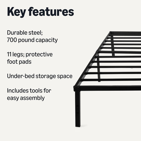 Amazon Basics - Metal Bed Frame, Non-Foldable Platform Bed, Easy Assembly, Full, 54W x 75L in, Black