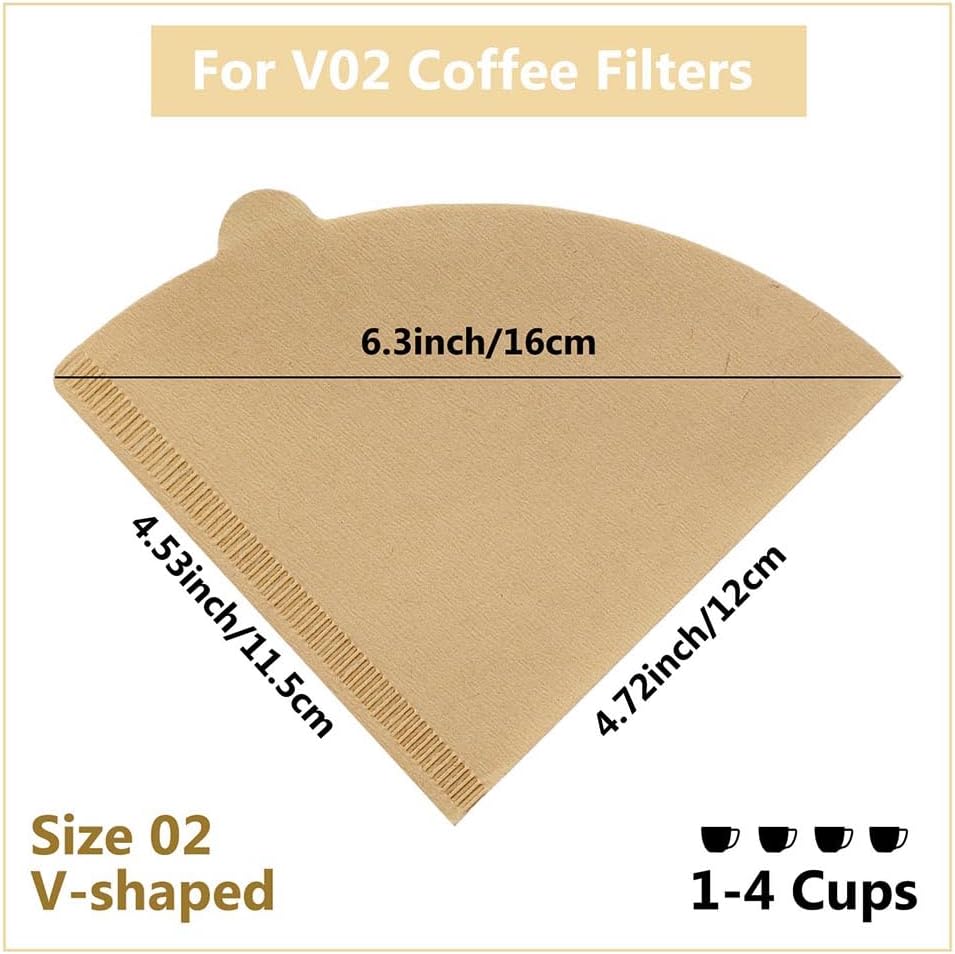 Cone Coffee Filters Size 02, 200 Count 1-4 Cups Unbleached V02 Disposable Coffee Filter Paper, Compatible with Conical Shaped Pour Over Coffee Dripper and Drip Coffee Maker