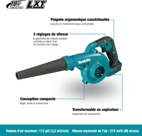 Makita DUB185Z Cordless Handheld Leaf Blower Powered by 18V LXT Li-Ion Battery