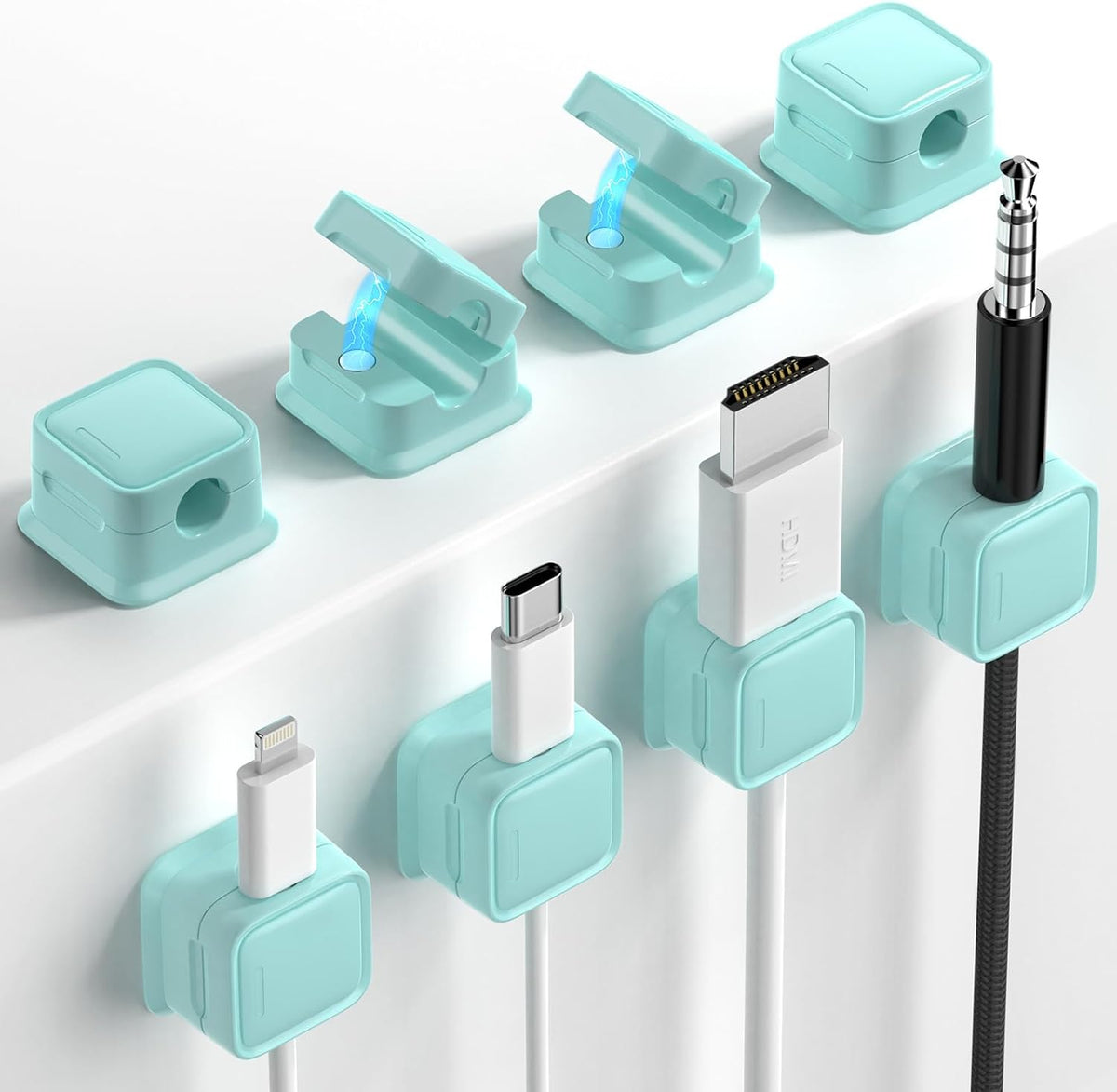8 Pack Cord Organizer, Magnetic Cable Clips, Under Desk Management, Blue