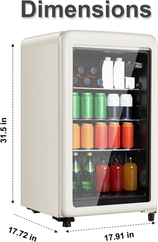 Hailang 3.2 Cu.Ft Retro Beverage Refrigerator with Glass Door, White