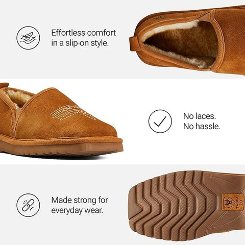ARIAT Lasso Men's Suede Slippers, Wide Square Toe Closed Back
