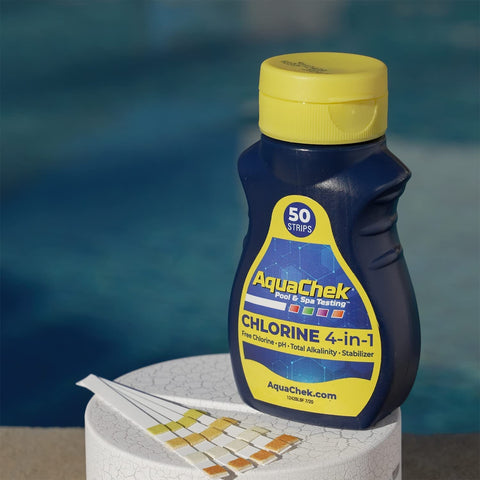 AquaChek Yellow 4-Way Pool and Spa Test Strips - 50 Yellow Test Strips - Swimming Pool Test Strips for pH, Free Chlorine, Total Alkalinity, and Cyanuric Acid - Quick and Accurate Results - (2-Pack)