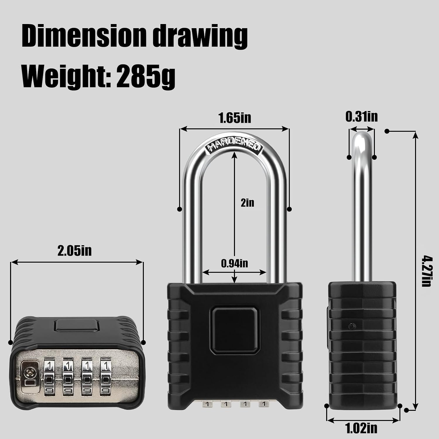 2.3in Long Shackle Combination Padlock, Diyife Heavy Duty Outdoor Lock