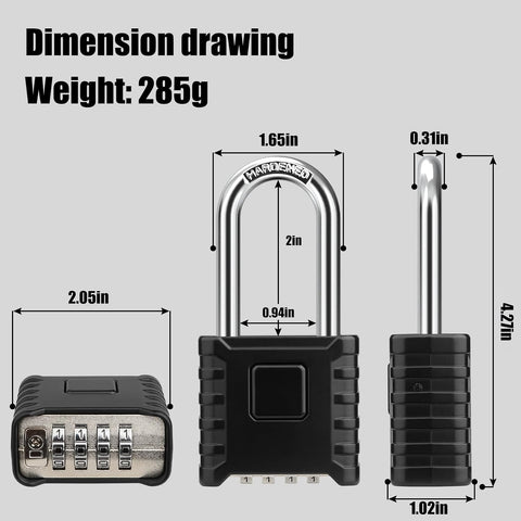 2.3in Long Shackle Combination Padlock, Diyife Heavy Duty Outdoor Lock