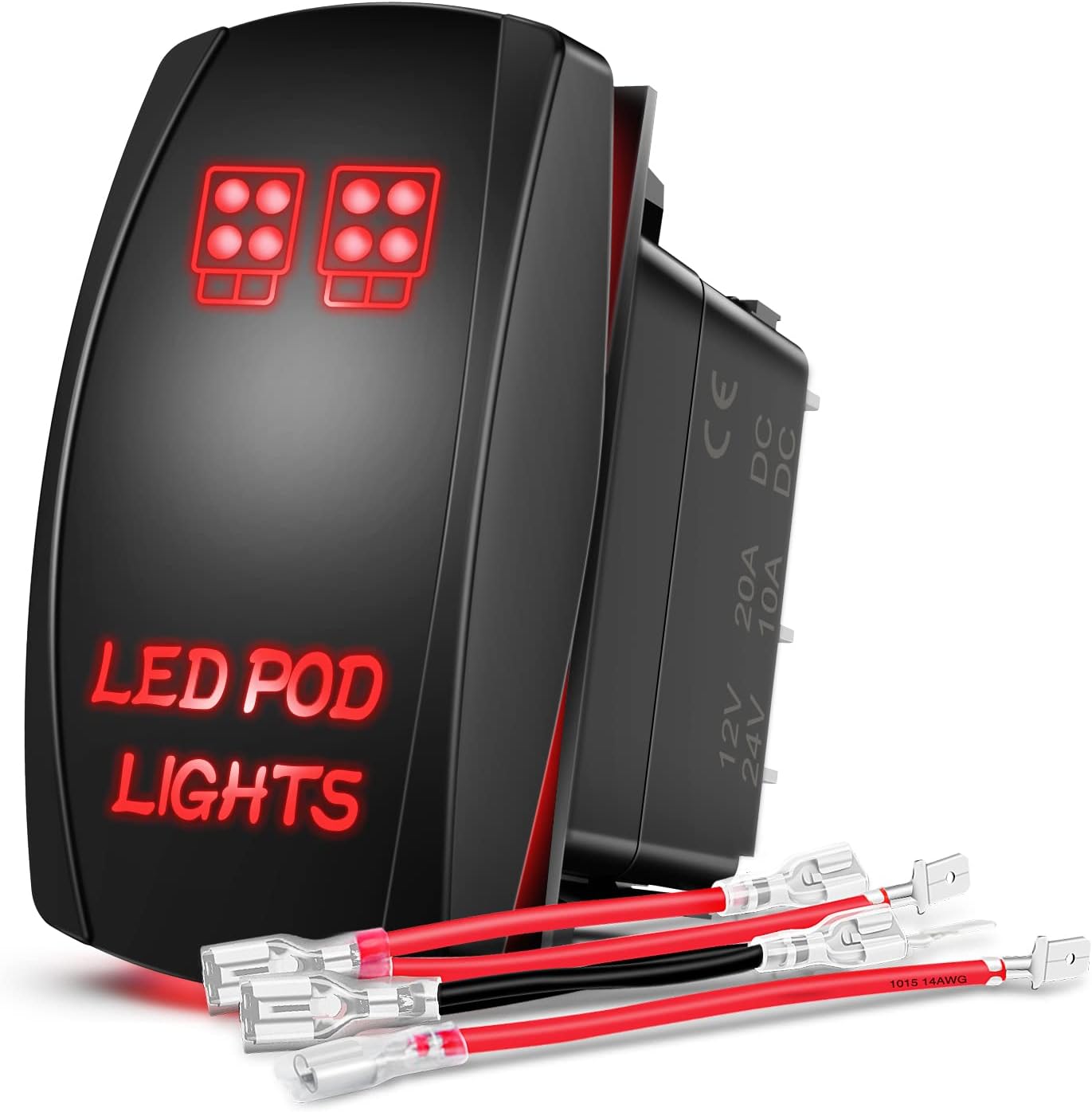 Nilight LED POD Lights Rocker Switch with Jumper Wires Set 5Pin Laser Red