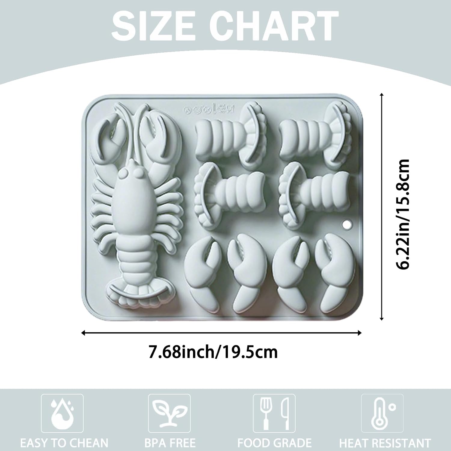 9-Cavity Silicone Lobster Molds with Full Lobster, Claws and Tails