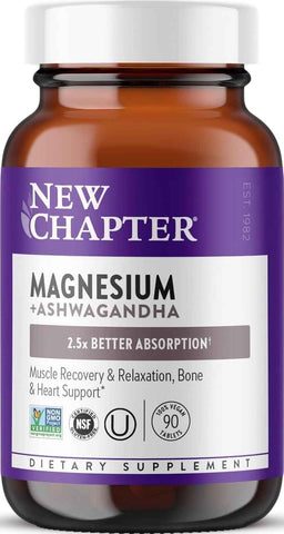 New Chapter Magnesium Glycinate 325mg & Ashwagandha Supplement, 90 Tablets | Highly Absorbable Formula Supports Muscle and Bone Health, Non-GMO, Kosher, Vegan, and Gluten Free