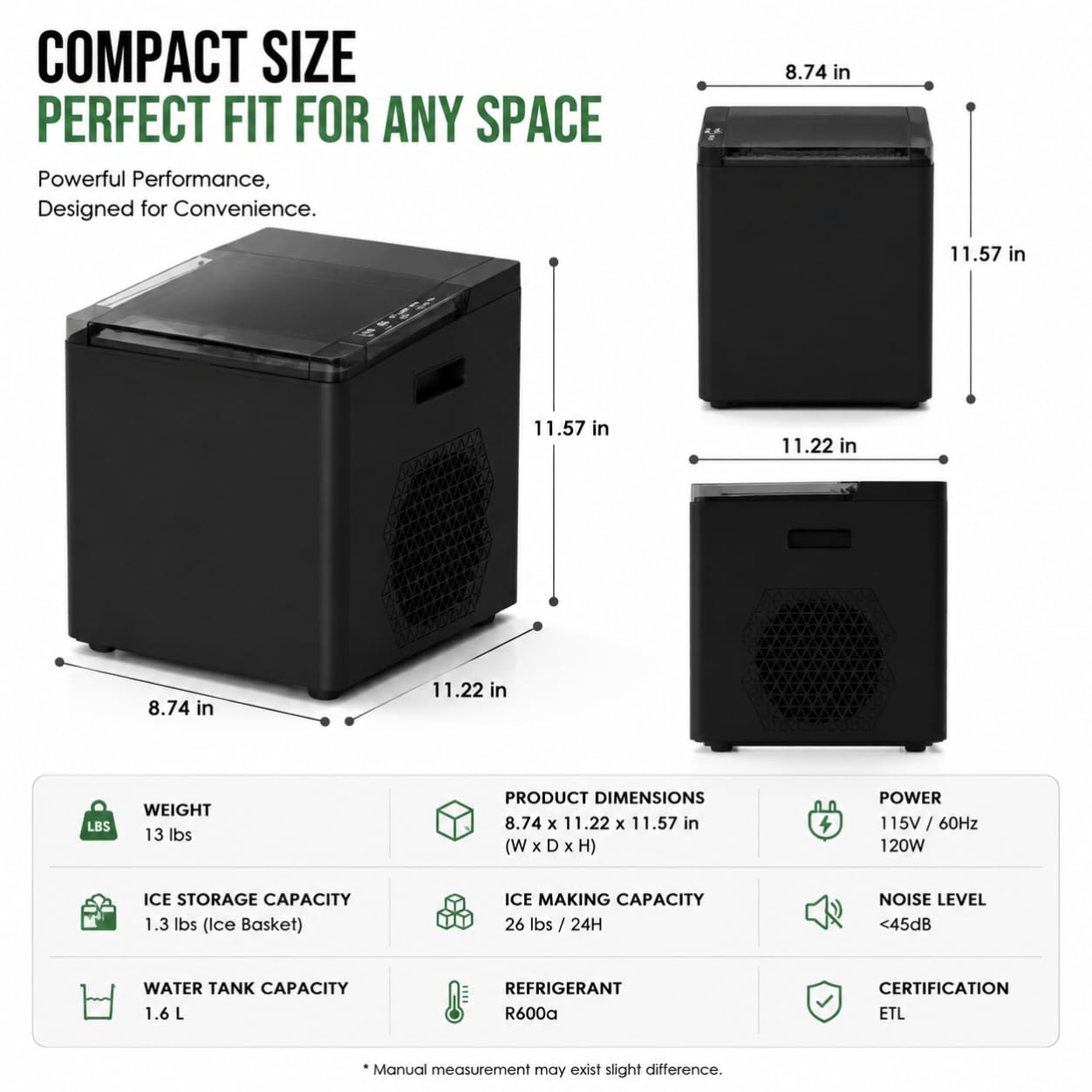 Portable Ice Maker Countertop, Ice Machine with 45dB Kitchen Appliances