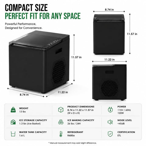 Portable Ice Maker Countertop, Ice Machine with 45dB Kitchen Appliances