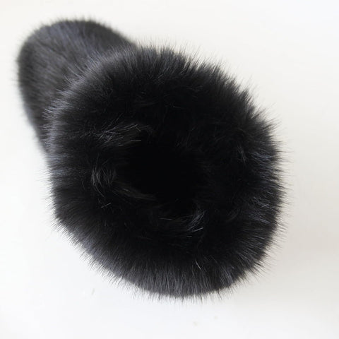 QMFUR Women's Furry Faux Fur Boots Fuzzy Fluffy Mid Calf Snow Boots Suede Warm Fur Lined Booties Flat Fashion Boots
