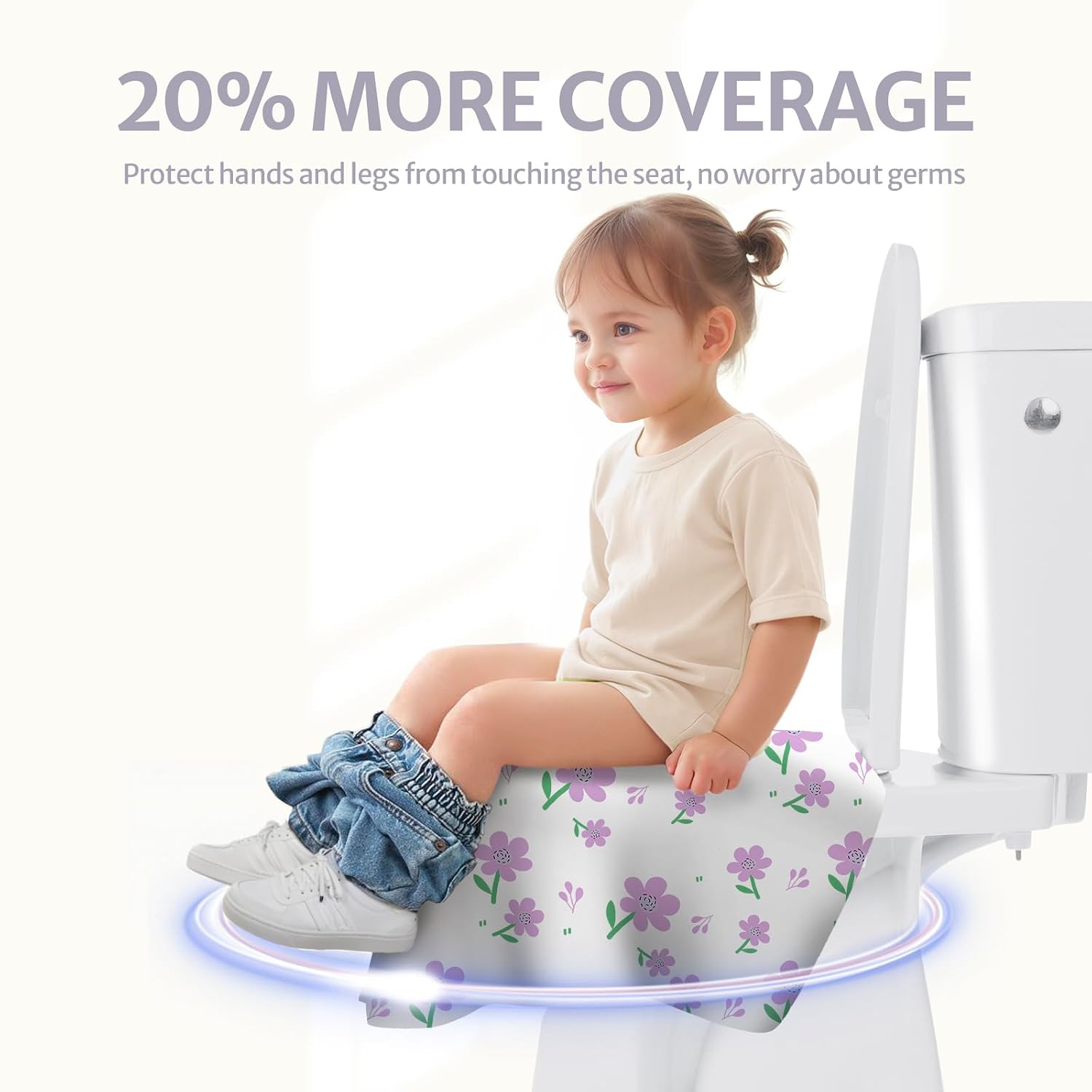 Blissful Diary 30 Pcs Toilet Seat Covers Disposable for Toddlers & Adults, Extra Large Waterproof, Portable Package for Travel, Kids Potty Training(Purple Flowers)