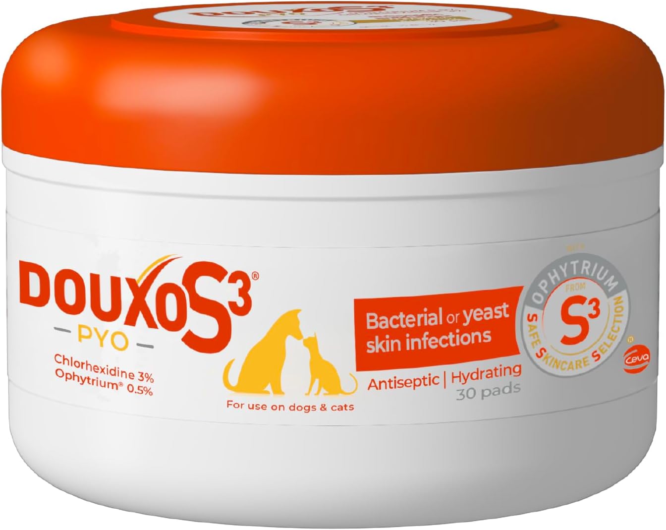Douxo S3 PYO Pads, 3% Chlorhexidine Wipes for Dogs and Cats, 30 Pads