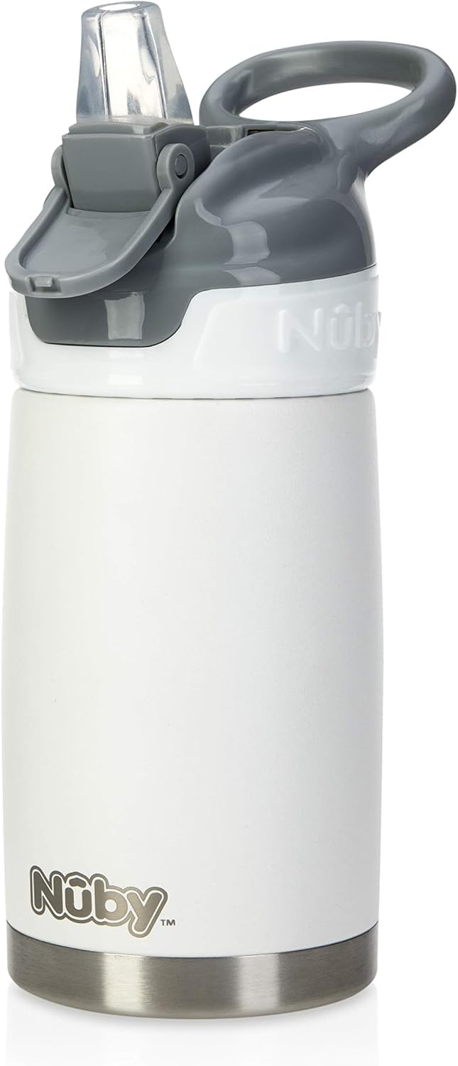 Nuby Thirsty Kids No Spill Flip-It Reflex Stainless Steel Travel Cup or Water Bottle - 10 Oz - 18+ Months - Aqua Mint - Back to School Essentials