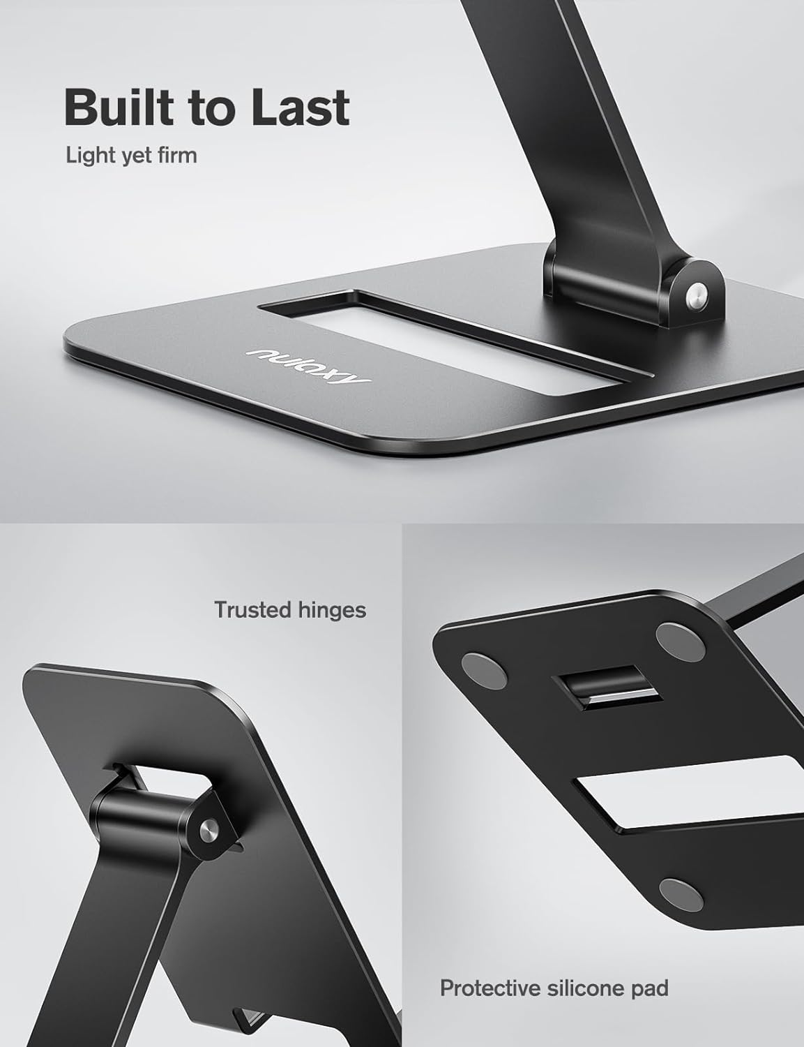 Nulaxy 2 Pcs Aluminum Dual Folding Cell Phone Stand for Desk, Black & Black