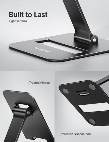 Nulaxy 2 Pcs Aluminum Dual Folding Cell Phone Stand for Desk, Black & Black