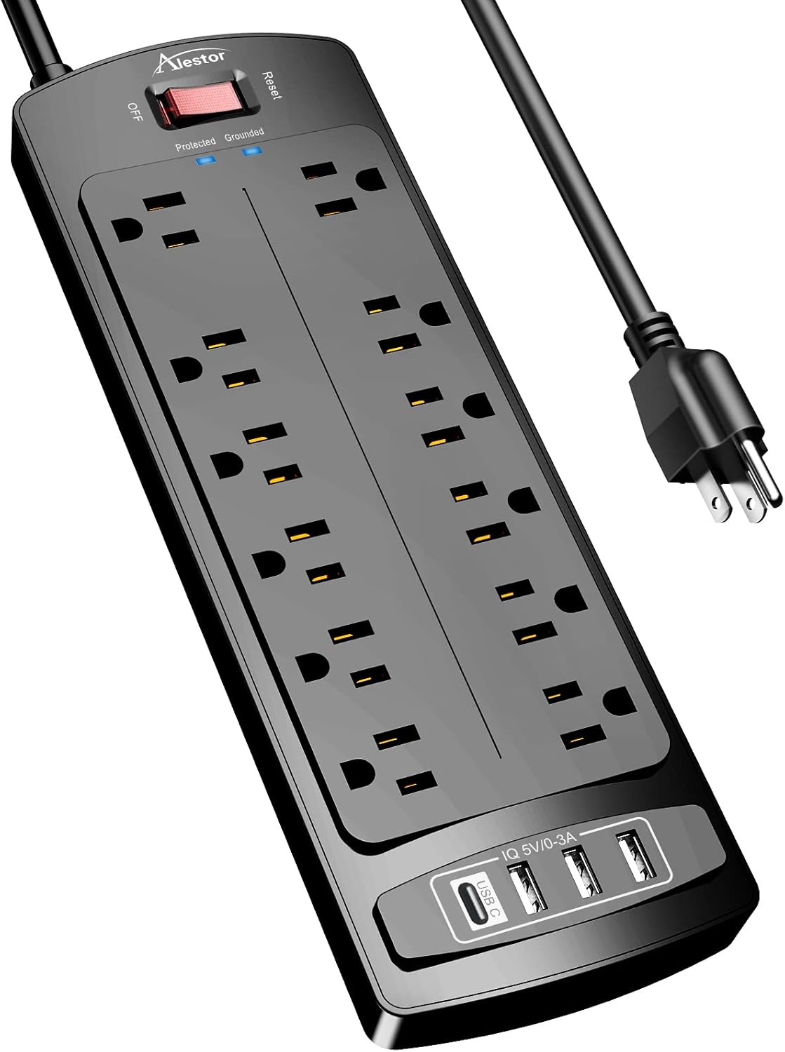 ALESTOR 6 Ft Surge Protector Power Strip with 12 Outlets and 4 USB Ports