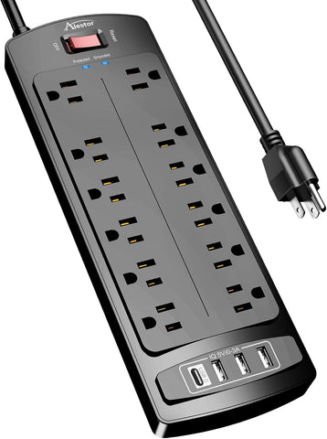 ALESTOR 6 Ft Surge Protector Power Strip with 12 Outlets and 4 USB Ports