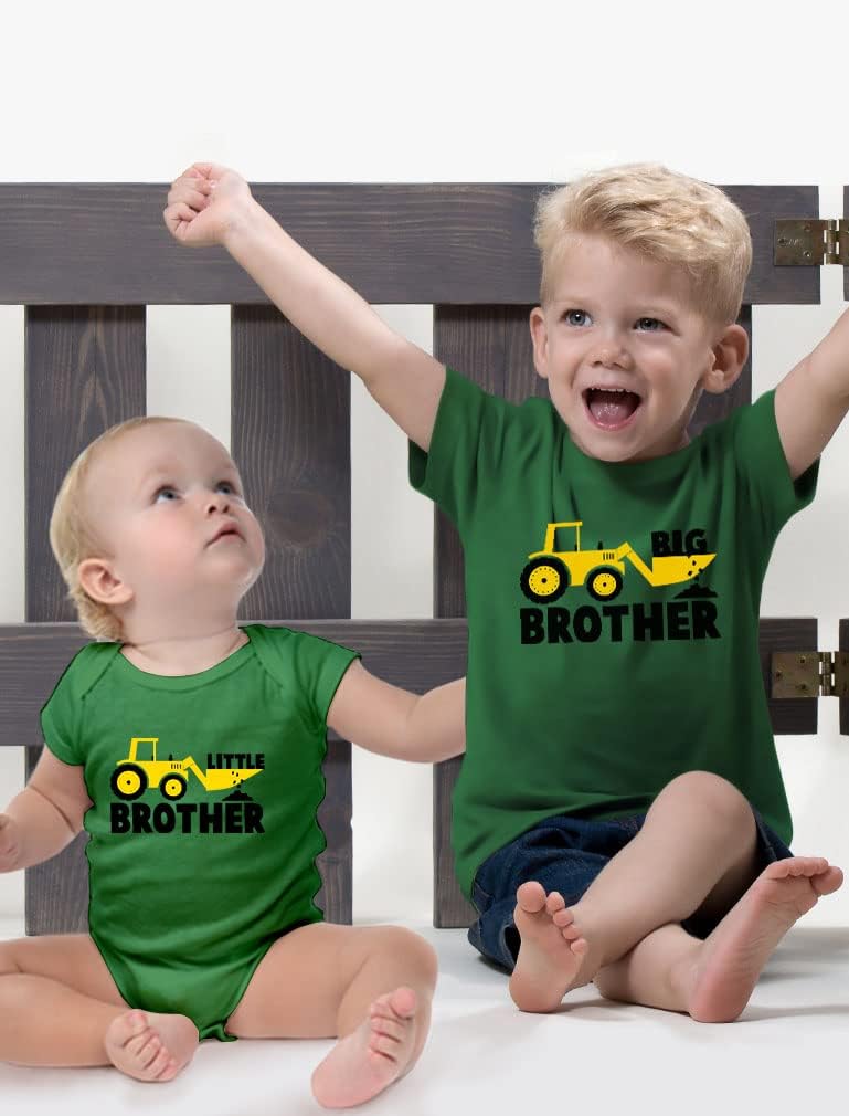 Big Brother Little Bro Tractor Matching Set Toddler Tee Baby Bodysuit