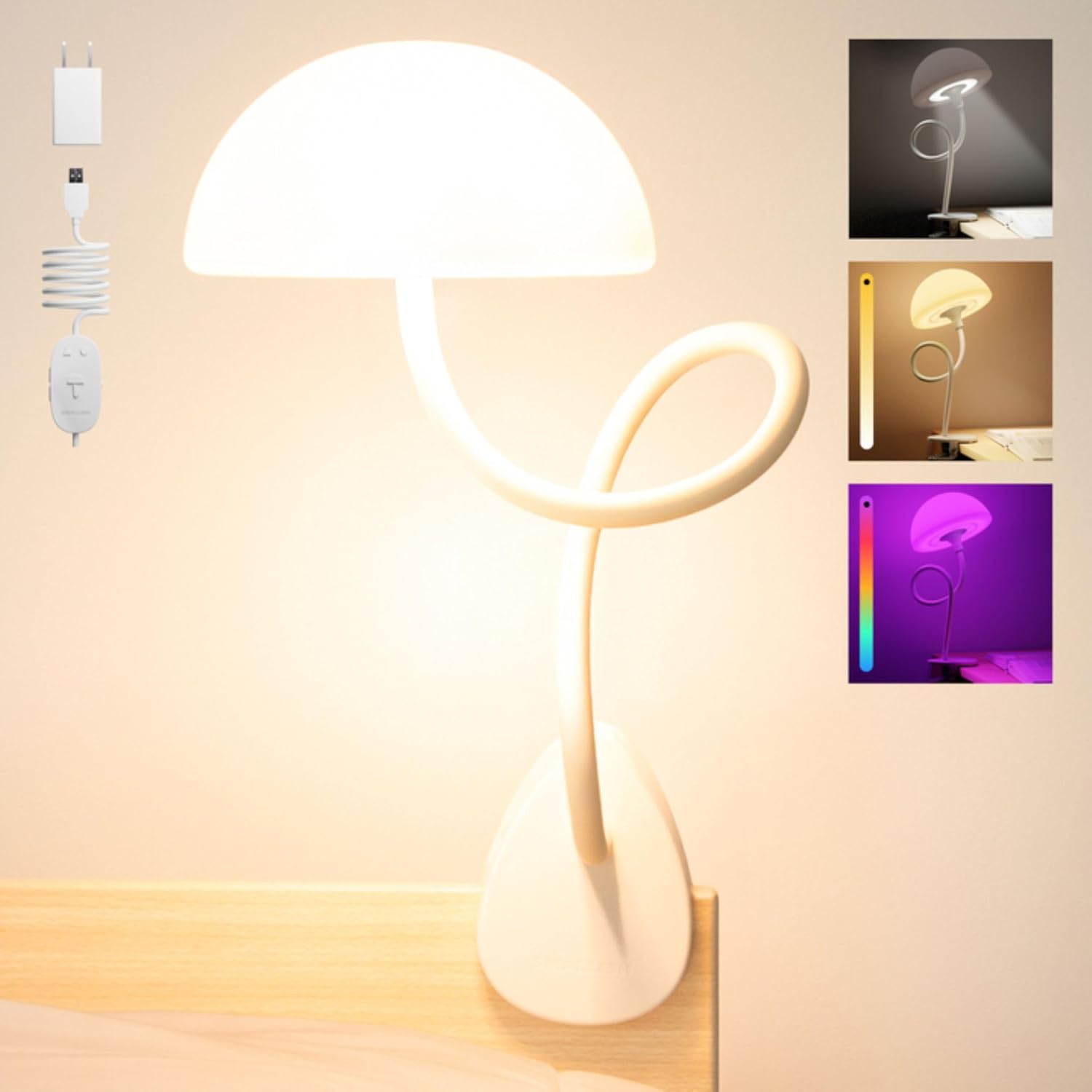 Shroommate Dorm Room Essential Clip On Bed Light for Dorm Room - White