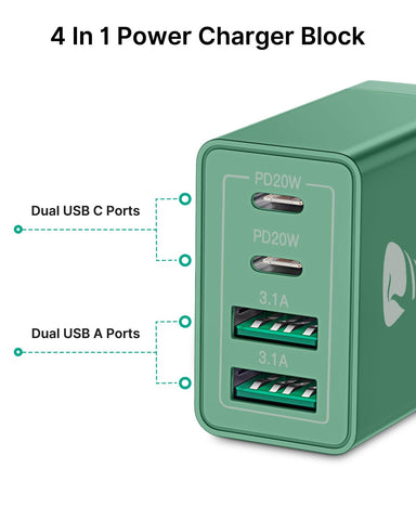 40W USB C Charger Cube, 2-Pack Wall Plug Fast Charging Block, 4-Port QC +PD Power Adapter Multiport Brick Type C Box for iPhone 16/15/14/13/12/11 Pro, XS/XR/8/7, Tablets, Cellphones Charger