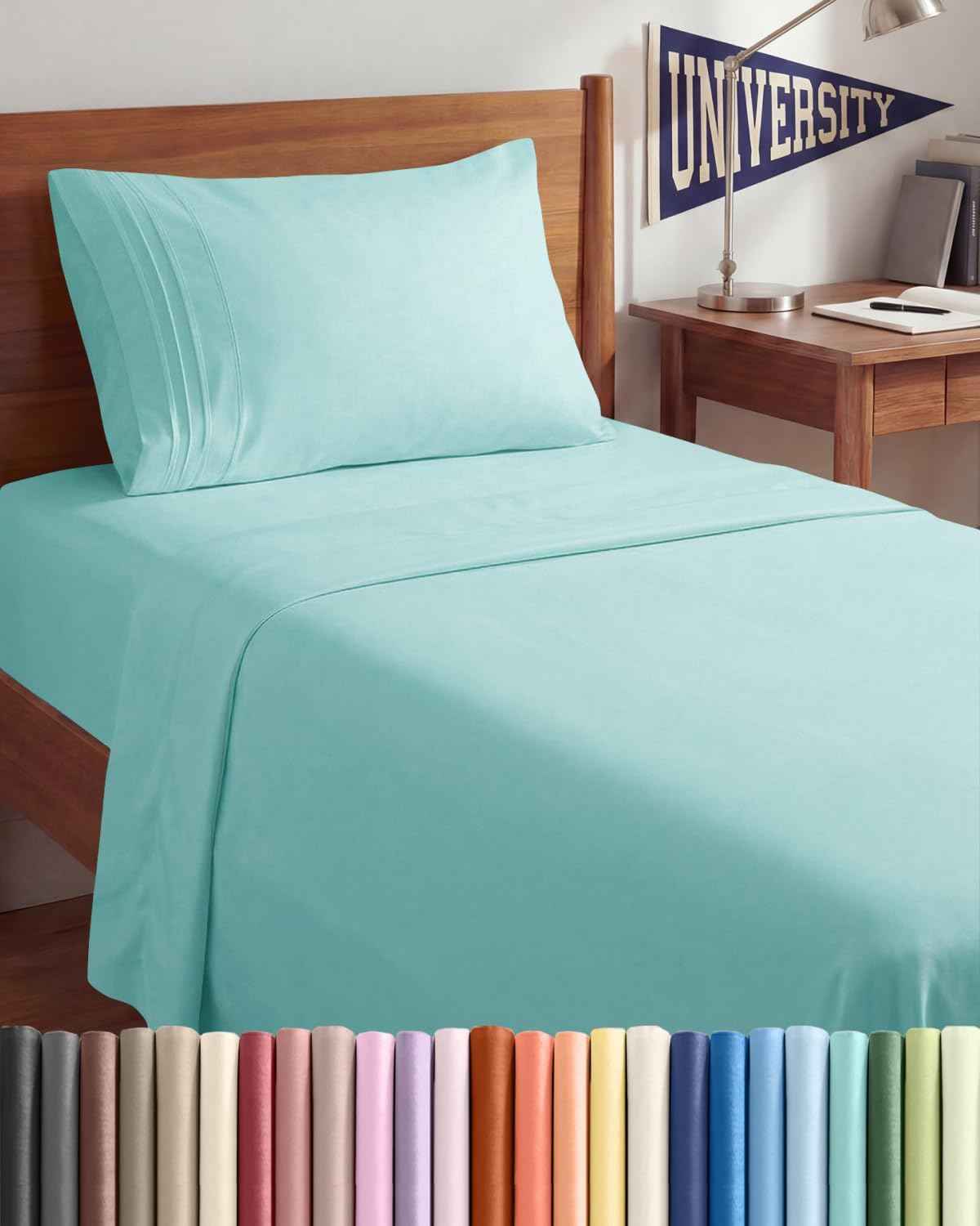 Twin XL 3 Piece Sheet Set - College Dorm Room Essentials - Spa Blue
