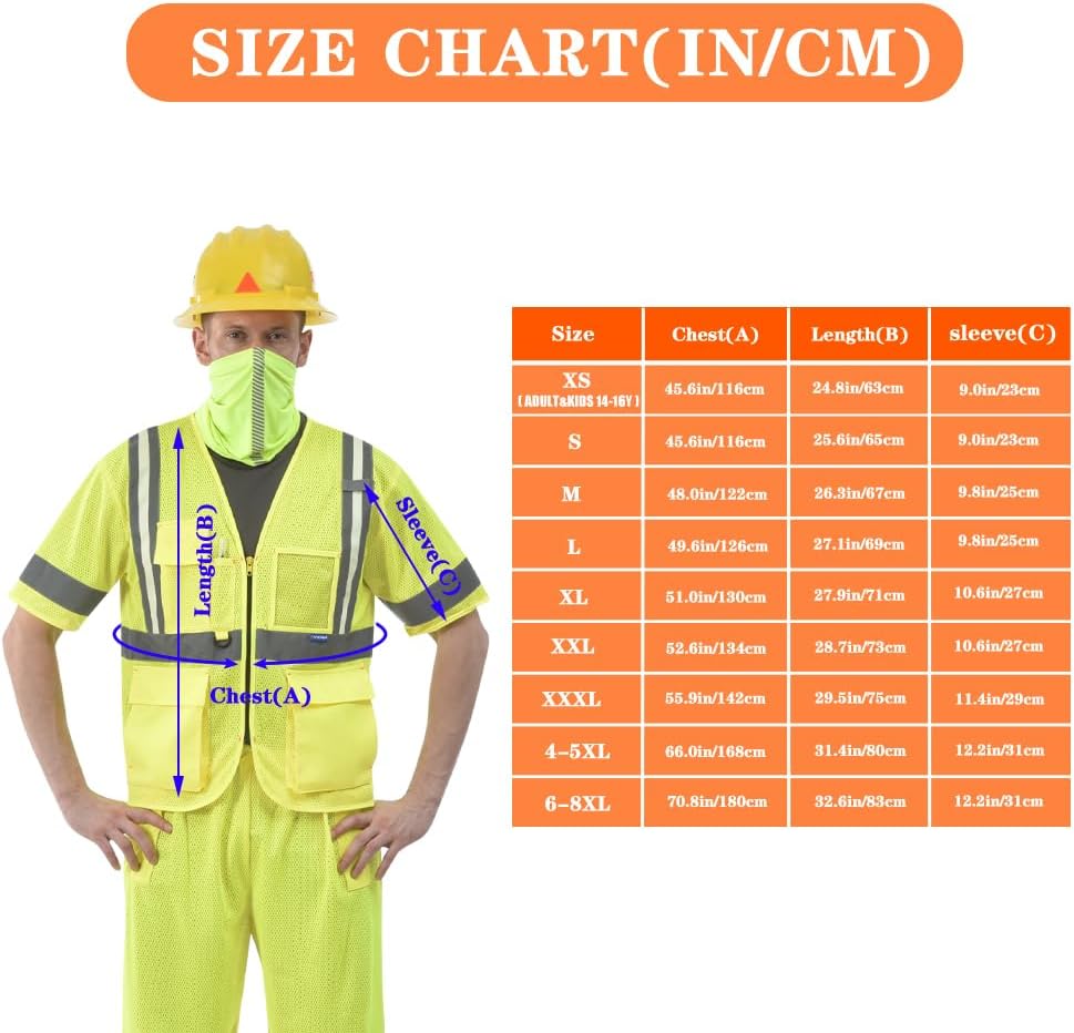 A-SAFETY X SMALL High vis glow Reflective Luminous safety Vest ANSI Class 3