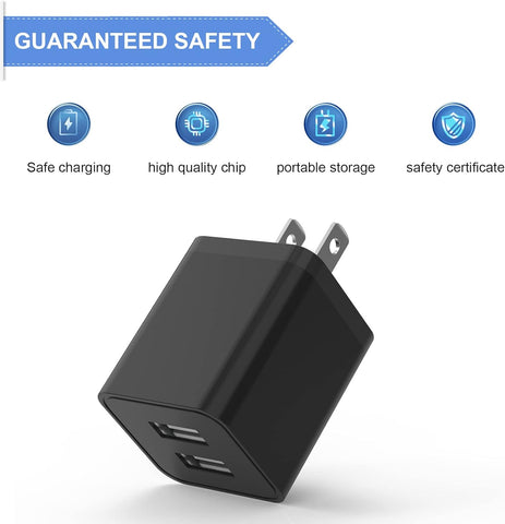 6Pack USB Wall Charger, iGENJUN 2.4A Phone Charger Dual USB Port Cube Power Plug Adapter Fast Wall Charger Block Compatible with iPhone 17/17 Pro/16/16 Pro, Samsung Galaxy, Pixel, LG, Android-Black