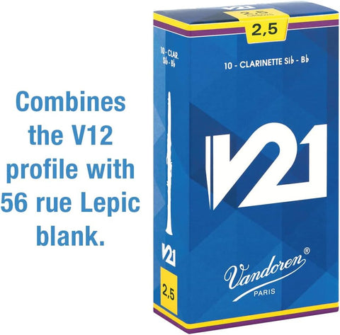 Vandoren CR8025 Bb Clarinet V21 Reeds Strength 2.5, Box of 10