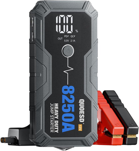 8250A Jump Starter Battery Jump Starter Battery Pack (for All Gas or 10.0+L Diesel), 12V Potable Heavy Duty Car Jump Start with 60W Power Bank 24-Months Stand-by Time