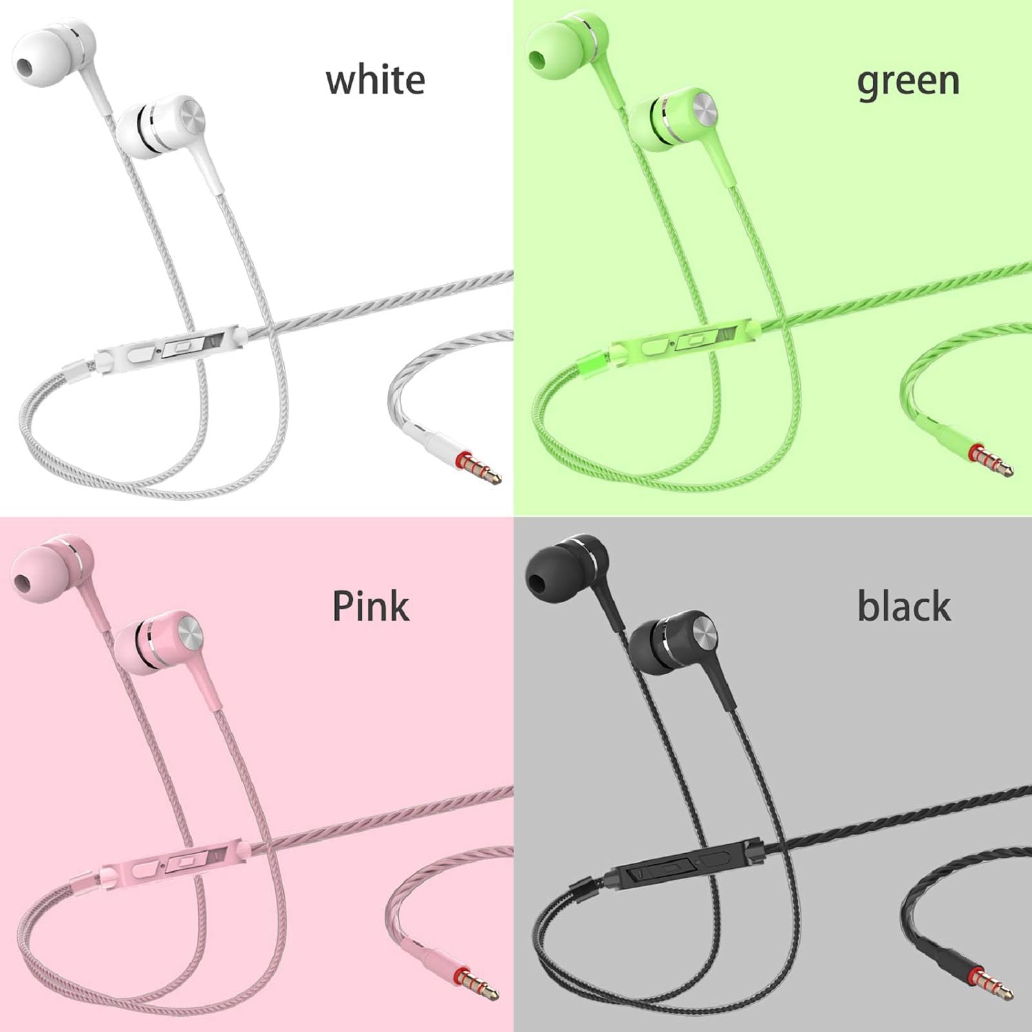 YNR 4 Pairs Wired Earbuds with Microphone & Volume Control, in Ear Earphones for School, Noise Islating High Definition, for 3.5mm Jack iPhone iPad iPod Samsung Google Devices (A12-4)