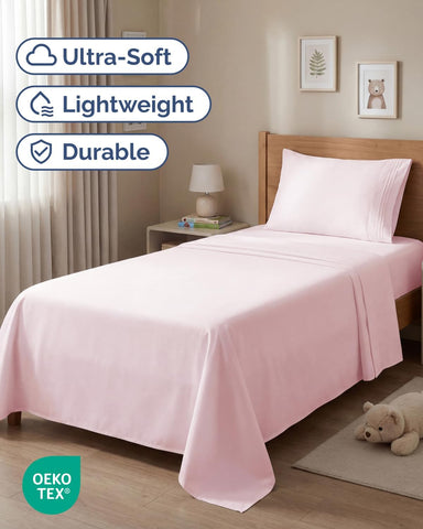 Twin Size 3 Piece Sheet Set - Breathable & Cooling Sheets - Lavender Pink
