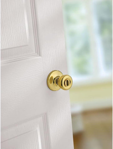 Kwikset Tylo Interior Privacy Door Knob with Lock, Door Handle For Bathroom and Bedroom, Polished Brass Keyless Turn Lock Doorknob, 1 Count (Pack of 1)