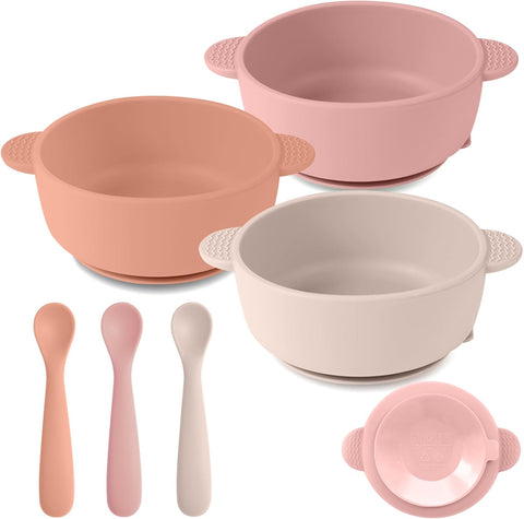 Eascrozn 3 Pack Baby Bowls with Suction and 3 Pack Baby Spoons, BPA Free