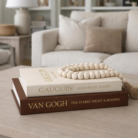 Decorative Books for Home Decor - Stackable Faux Book Box for Coffee Table Styling & Hidden Storage - Neutral Linen Fake Books as Display Riser for Shelf & Entryway (Set of 2, Van Gogh Art)