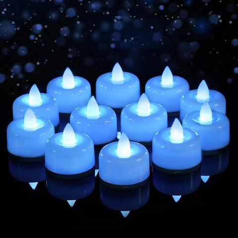 Amagic 12Pack Light Blue Fake LED Tea Lights Candles Battery Operated