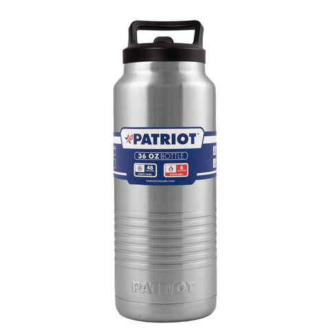 Patriot 36oz Water Bottle perfect for Hiking, Camping, Exercising, Biking (Silver)
