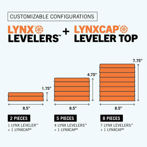 Lynx Levelers 11 Pack Including 1 Lynx Cap Level Top for RV/Trailer/Motorhome/Vanlife Interlocking Leveling Blocks with Storage Bag for Most Leveling and Stabilizing Functions. 00015, Made in USA.