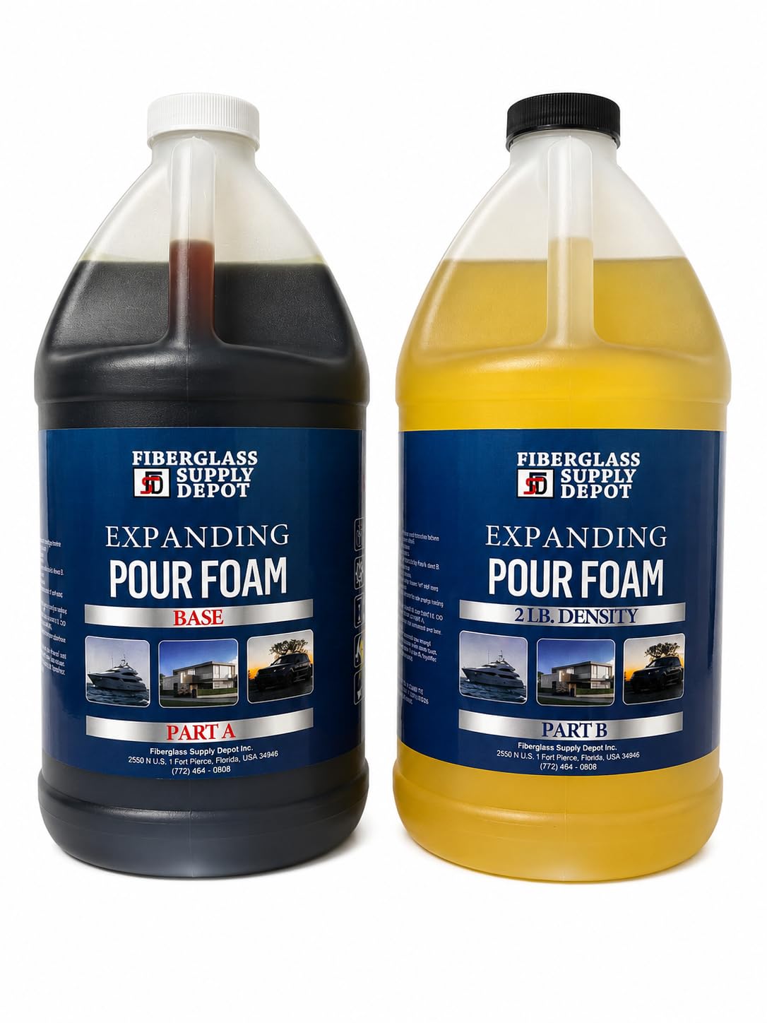 Fiberglass Supply Depot 2 Lb Density Expanding Pour Foam, 2 Part Polyurethane Closed Cell Liquid Foam for Boat and Dock Flotation, Soundproofing, Filling Voids, and Insulation (1 Gallon Kit)