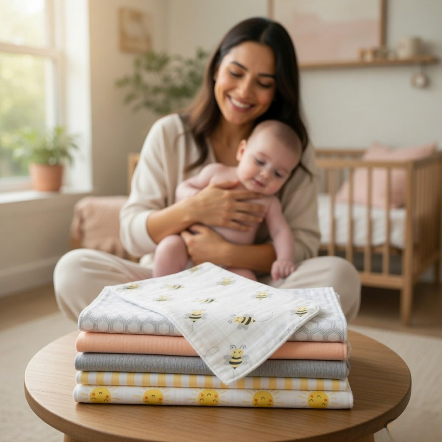 EVERYDAY KIDS 12 Pack Burp Cloths for Baby Boys and Girls - Bees, Sun and Stripes