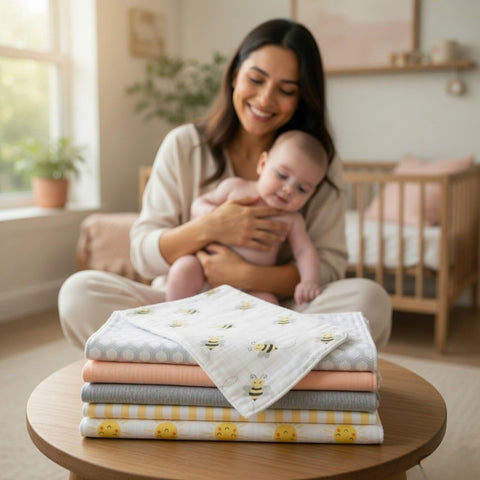 EVERYDAY KIDS 12 Pack Burp Cloths for Baby Boys and Girls - Bees, Sun and Stripes