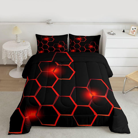 Feelyou Honeycomb Kids Comforter Set Modern Hexagon Bedding Set for Boys