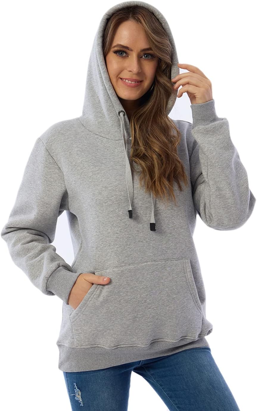 Womens Hooded Sweatshirt Fleece Sherpa Lined Hoodies Winter Causal Loose Fit Pullover