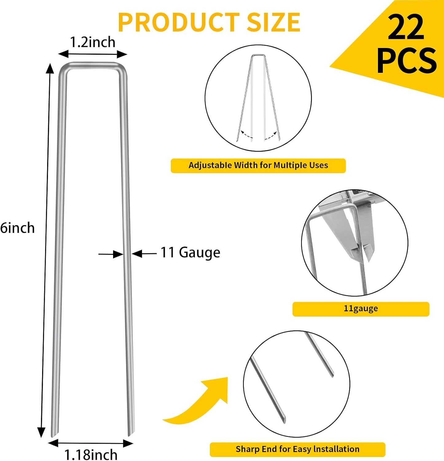 CEWOR 22 Pack Landscape Staples 6 Inch, 11 Gauge Garden Stakes