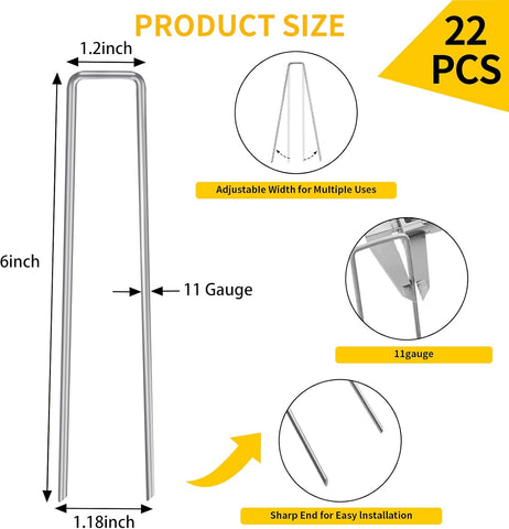 CEWOR 22 Pack Landscape Staples 6 Inch, 11 Gauge Garden Stakes