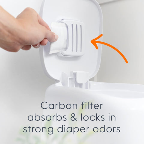 Diaper Genie Complete Diaper Pail (White) – Includes 1 Refill (Holds 270 Newborn Diapers) & 1 Carbon Filter