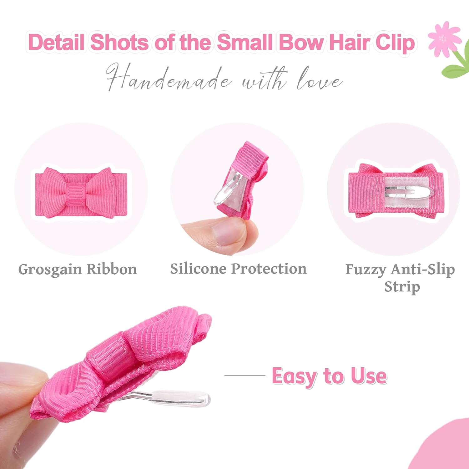 CÉLLOT 80Pcs Mini Grosgrain Ribbon Bows Snap Clips for Baby Toddlers Infant