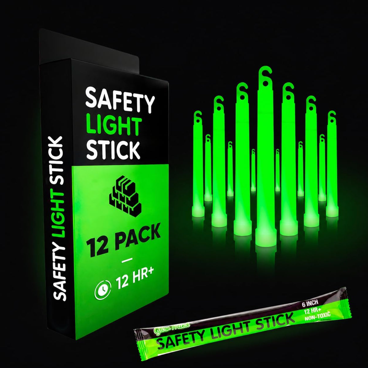 Emergency Glow Sticks with 12 Hours Duration, Individually Wrapped Industrial Grade Glowsticks for Survival Gear, Camping Lights, Power Outages and Military Use