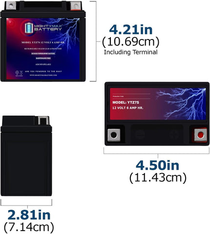 Mighty Max Battery YTZ7S - 12 Volt 6 AH, 130 CCA, Rechargeable Maintenance Free SLA AGM Motorcycle Battery